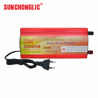 Buon prezzo Invertitore 3000W 3000VA con caricabatterie 15A Caricabatterie Invertitore da 12V a 220V in linea