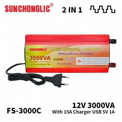 Bom preço Inversor de onda senoidal modificada de 3000W 3000VA com carregador de bateria de 15A 12V para 220V Inversor de energia solar on-line