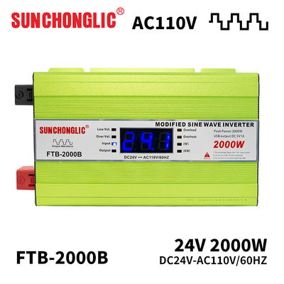 Buon prezzo Inverter di potenza a onda sinusoidale modificata da 2000W 24V a 110V con ventola a regolazione intelligente della velocità in linea