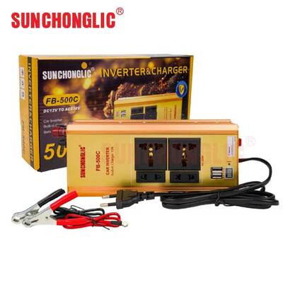 Καλή τιμή FB 500VA Modified Sine Wave Power Inverter Charger    μετατρέπει 12V σε 220V για χρήση σε οχήματα, εξοπλισμένο με διπλές θύρες φόρτισης USB. σε απευθείας σύνδεση