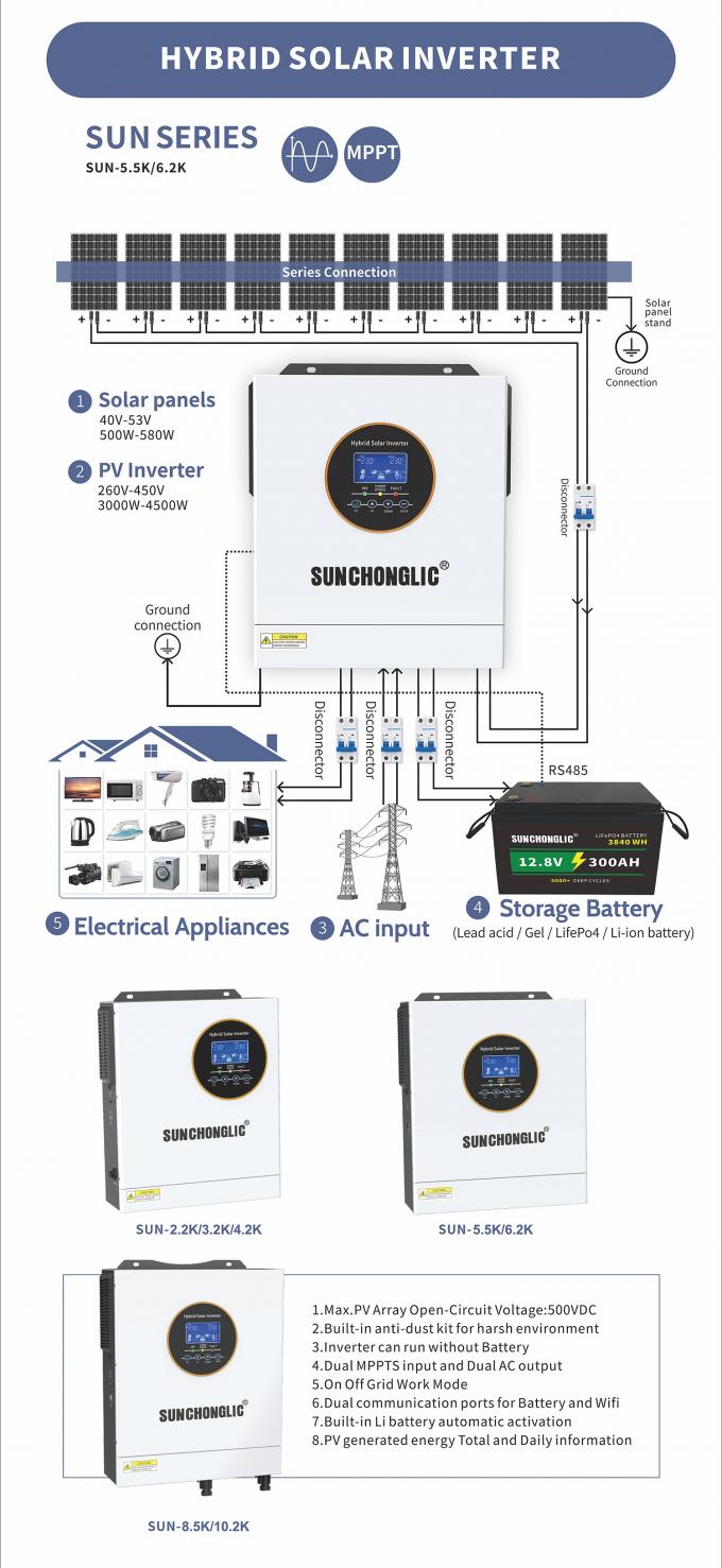 6.2KW Hybrid Solar Inverter with 500V PV Input